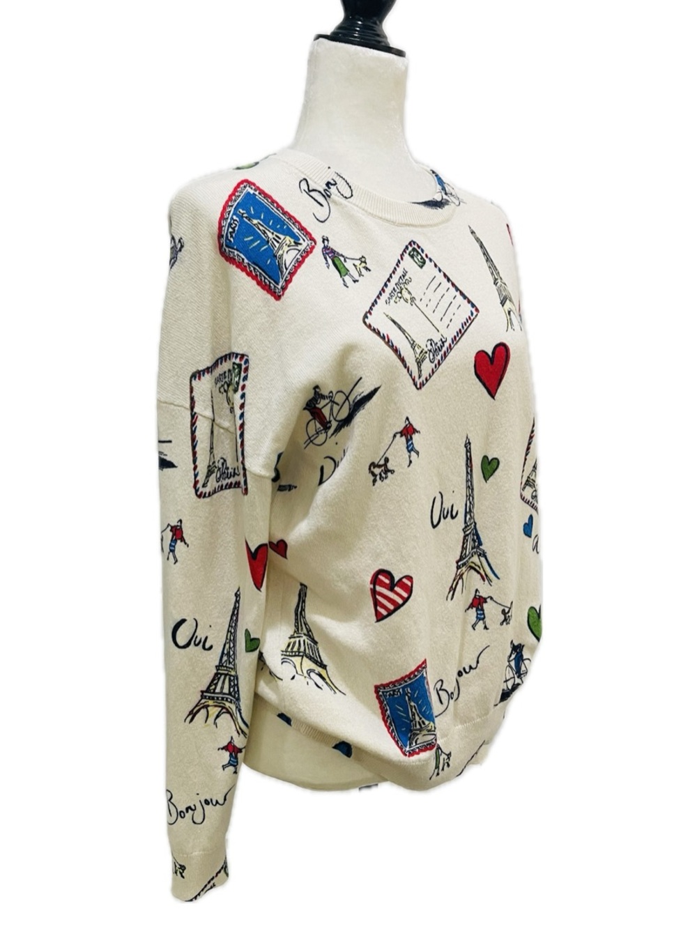 Boden Cream Sweater with Parisian Postcard Print NWOT - Picture 4 of 10